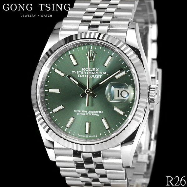 勞力士男錶     ROLEX 126234 薄荷綠面盤 36MM 五株錶帶 未使用新品 2026年綠卡