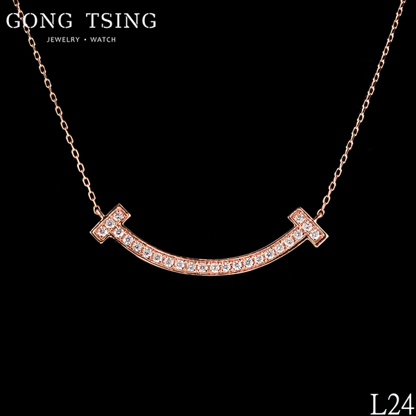 全新鑽石項鍊  18K玫瑰金 共0.20克拉 微笑鍊