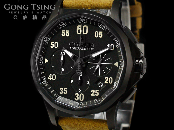 ※年終特賣※     崑崙男錶      CORUM 海軍上將系列 計時碼錶 原廠PVD鍍黑不鏽鋼 全新未使用品 