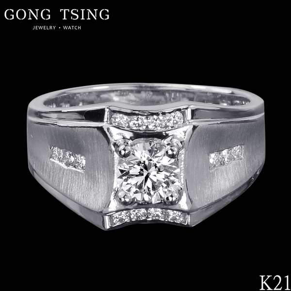 鑽石男戒指  白K金 鑽石 戒指 0.64克拉 八心八箭 60分鑽戒