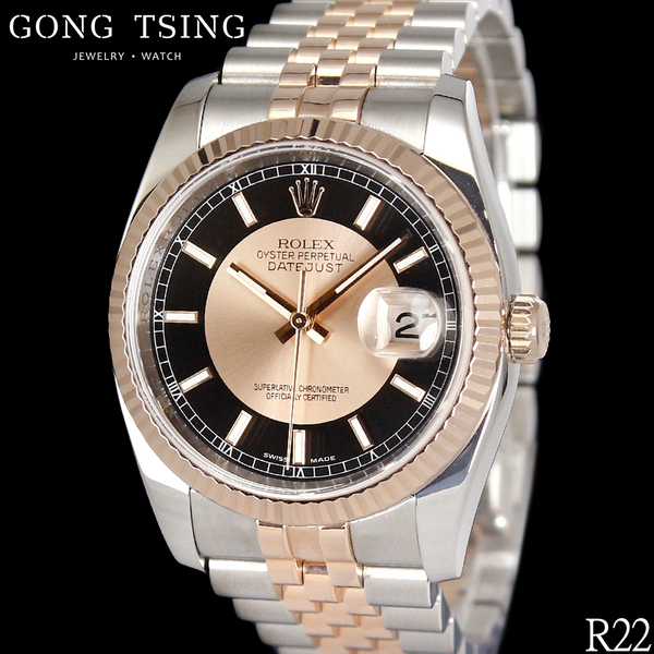 勞力士男錶      ROLEX 116231 玫瑰半金 同心圓釘字面盤 防偽內圈 半玫瑰金五珠錶帶 國內AD保卡