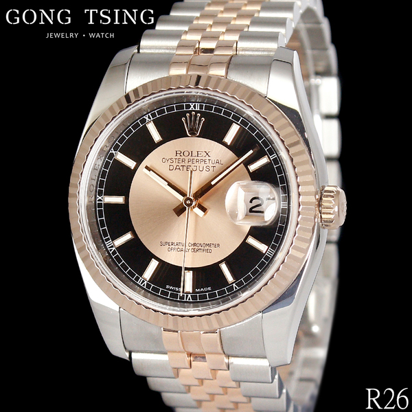 勞力士男錶      ROLEX 116231 玫瑰半金 同心圓釘字面盤 防偽內圈 半玫瑰金五珠錶帶 國內AD保卡