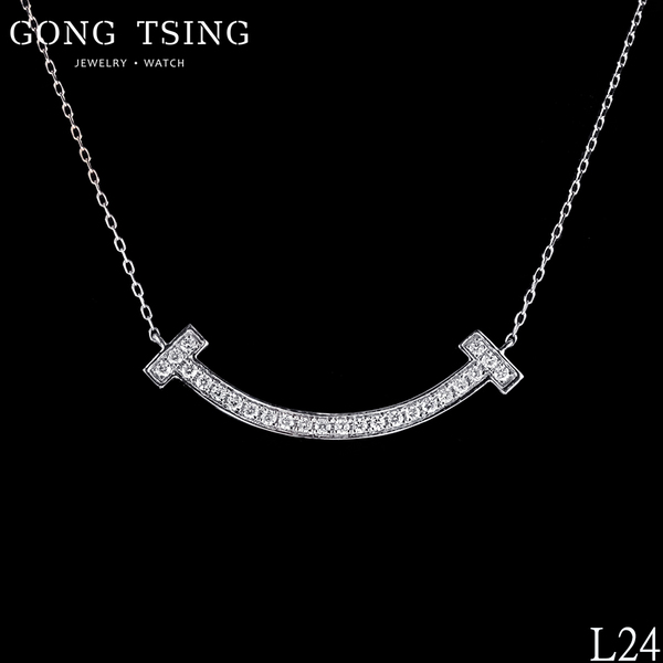 全新鑽石項鍊  18白K金 共0.20克拉 微笑鍊