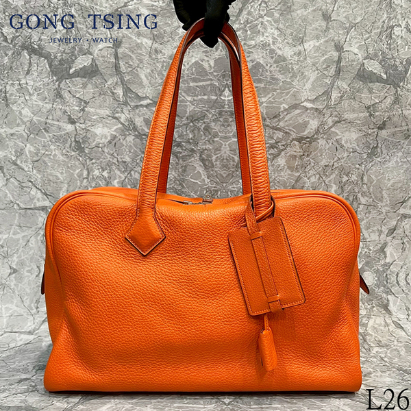 HERMES包  Victoria 35 維多利亞包 愛馬仕橘 銀扣 手提包 大容量包