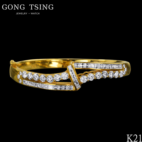 天然鑽石手鐲  黃K金 共3.59克拉 3克拉 手環