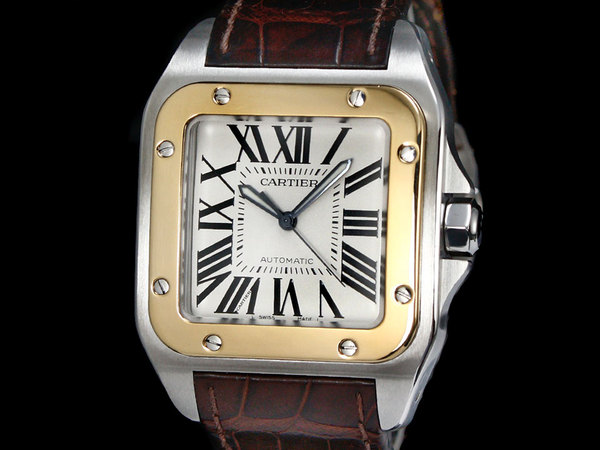 卡地亞男錶 (Cartier)山度士100 大型款 半金款 Santos100 原廠保單 原廠皮錶帶 (已下訂)