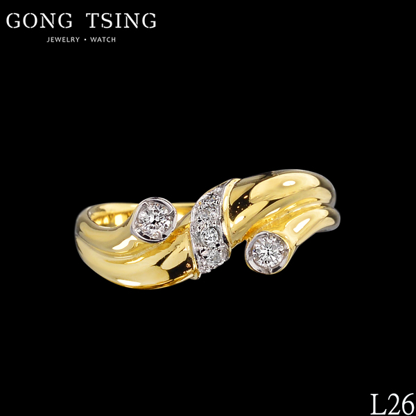 鑽石女戒指  黃白K金 共約0.13克拉 造型戒指
