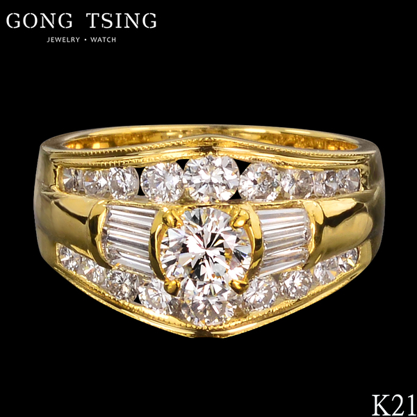 鑽石女戒指  黃K金 0.51克拉 寬版 鑽戒 50分