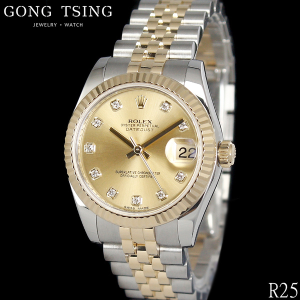 勞力士女錶     ROLEX 178273 五珠帶 原廠金色包台十鑽面盤 31MM 國內保卡 台灣公司貨 