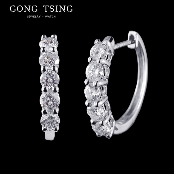 全新鑽石耳飾  18白K金 共1.04克拉 圈形耳環
