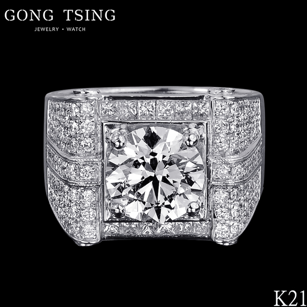 全新訂製鑽戒  白K金鑽石男戒指 3.01克拉 八心八箭 豪華台