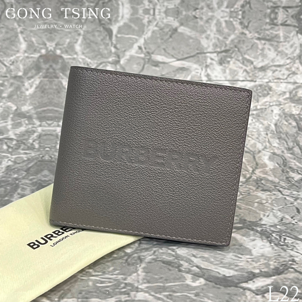 ※特價※ BURBERRY皮夾  經典品牌烙印LOGO 小牛皮 8卡 對開短夾 灰色